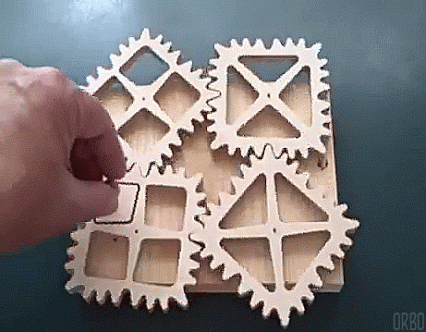 Animated Gif showing: Square Gears In Action