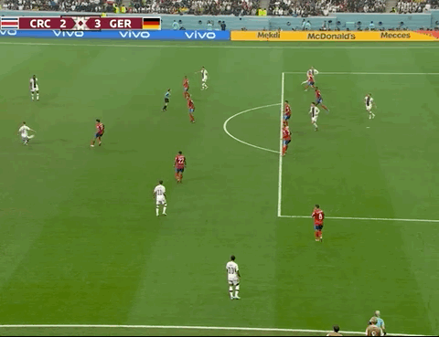 Animated Gif showing: World Cup 2022 - Costa Rica vs Germany 2-4: Niclas Fullkrug's Goal