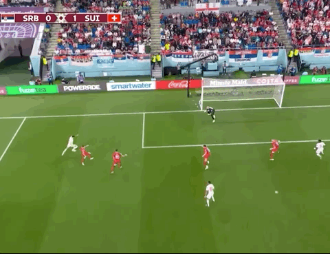 Animated Gif showing: World Cup 2022 - Serbia vs Switzerland 2-3: Xherdan Shaqiri's Goal