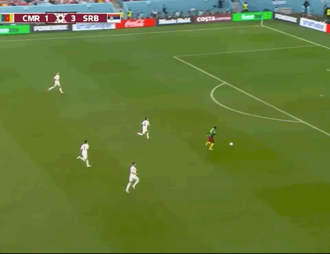 Animated Gif showing: World Cup 2022 - Cameroon vs Serbia 3-3: Vincent Aboubakar's Goal