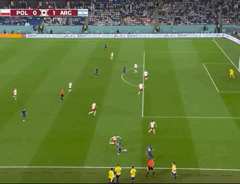 Animated Gif showing: World Cup 2022 - Poland vs Argentina 0-2: Alexis Mac Allister's Goal
