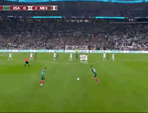 Animated Gif showing: World Cup 2022 - Saudi Arabia vs Mexico 1-2: Luis Chavez's Goal