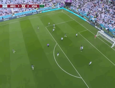 Animated Gif showing: World Cup 2022 - Argentina vs Saudi Arabia 1-2: Salem Al-Dossari's Goal (Replay)