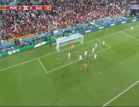 Animated Gif showing: World Cup 2022 - Portugal vs Switzerland 6-1: Pepe's Goal