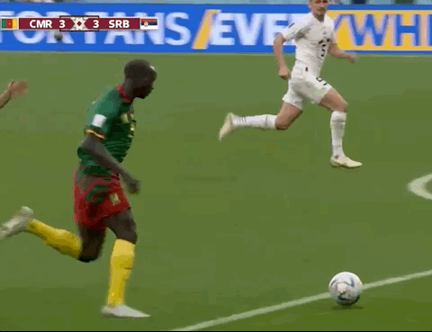 Animated Gif showing: World Cup 2022 - Cameroon vs Serbia 3-3: Eric Maxim Choupo-Moting's Goal