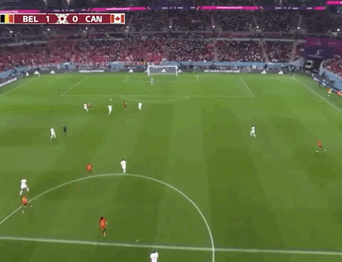 Animated Gif showing: World Cup 2022 - Belgium vs Canada 1-0: Michy Batshuayi's Goal