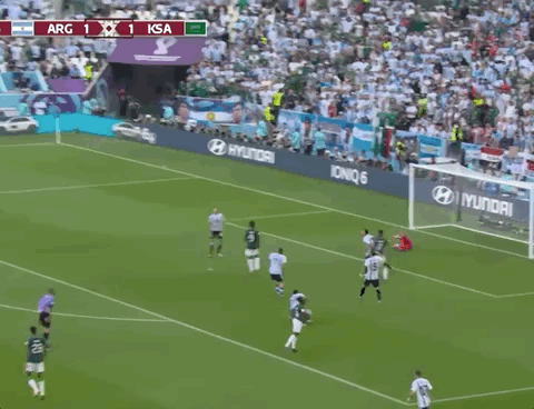 Animated Gif showing: World Cup 2022 - Argentina vs Saudi Arabia 1-2: Salem Al-Dossari's Goal