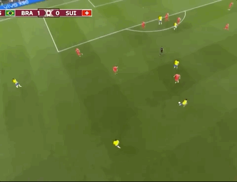 Animated Gif showing: World Cup 2022 - Brazil vs Switzerland 1-0: Casemiro's Goal