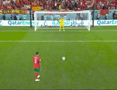 Animated Gif showing: World Cup 2022 - Morocco vs Spain 0-0 (3-0): Abdelhamid Sabiri's Penalty Goal