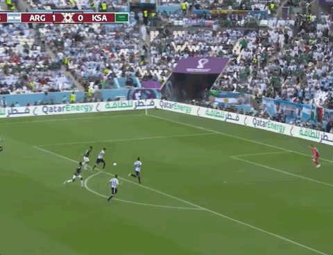Animated Gif showing: World Cup 2022 - Argentina vs Saudi Arabia 1-2: Saleh Al-Shehri's Goal