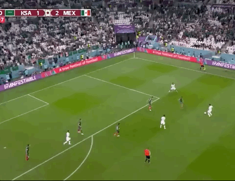Animated Gif showing: World Cup 2022 - Saudi Arabia vs Mexico 1-2: Salem Al-Dawsari's Goal