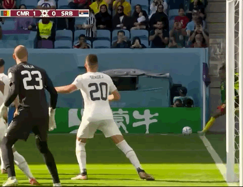 Animated Gif showing: World Cup 2022 - Cameroon vs Serbia 3-3: Jean-Charles Castelletto's Goal