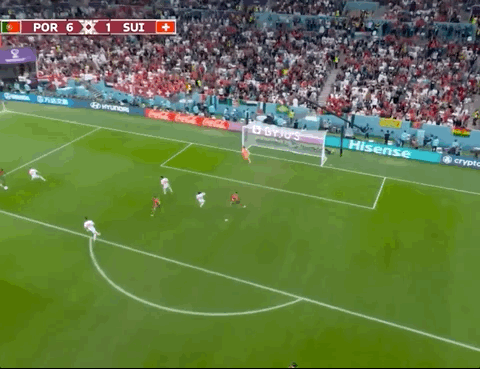 Animated Gif showing: World Cup 2022 - Portugal vs Switzerland 6-1: Rafael Leao's Goal