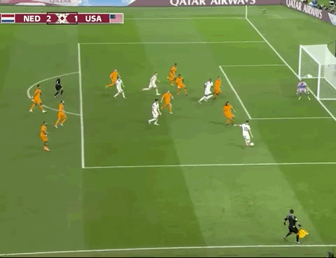 Animated Gif showing: World Cup 2022 - Netherlands vs USA 3-1: Haji Wright's Goal