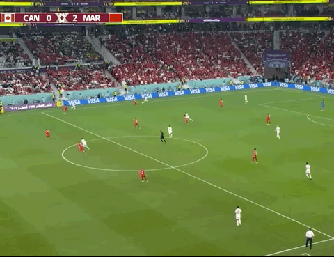 Animated Gif showing: World Cup 2022 - Canada vs Morocco 1-2: Youssef En-Nesyri's Goal