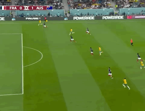 Animated Gif showing: World Cup 2022 - France vs Australia 4-1: Craig Goodwin's Goal