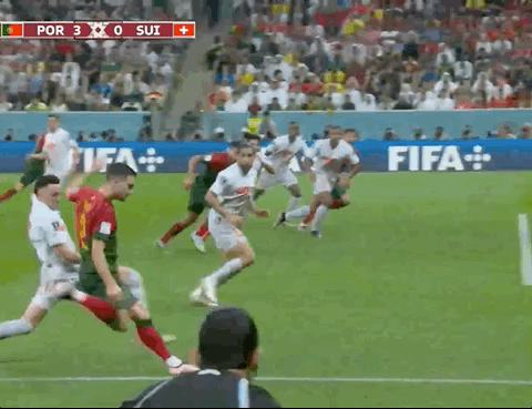 Animated Gif showing: World Cup 2022 - Portugal vs Switzerland 6-1: Gonçalo Ramos's Second Goal