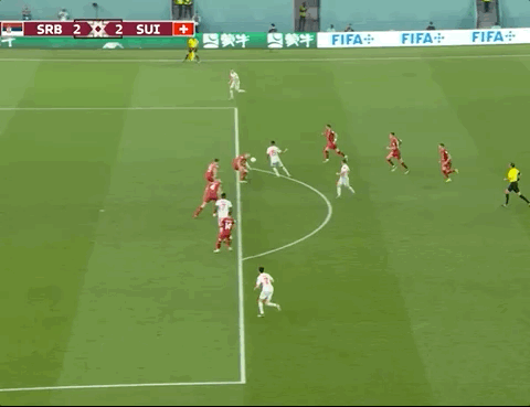 Animated Gif showing: World Cup 2022 - Serbia vs Switzerland 2-3: Breel EMbolo's Goal