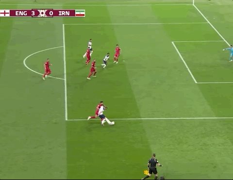 Animated Gif showing: World Cup 2022 - England vs Iran 6-2: Raheem Sterling's Goal