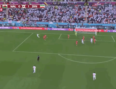 Animated Gif showing: World Cup 2022 - Wales vs Iran 0-2: Rouzbeh Cheshmi's Goal