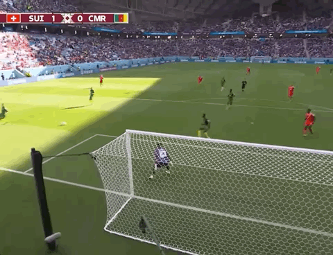 Animated Gif showing: World Cup 2022 - Switzerland vs Cameroon 1-0: Breel Embolo's Goal