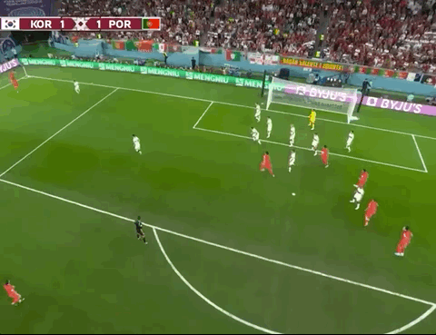Animated Gif showing: World Cup 2022 - South Korea vs Portugal 2-1: Kim Young-gwon's Goal