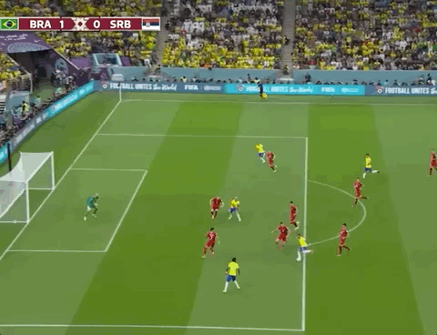 Animated Gif showing: World Cup 2022 - Brazil vs Serbia 2-0: Richarlison's First Goal