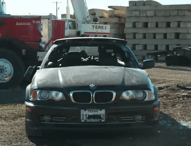 Animated Gif showing: Dropping A 4 Ton Ball On An Old BMW Car In Slow Motion
