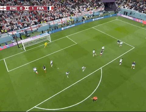 Animated Gif showing: World Cup 2022 - England vs France 1-2: Aurélien Tchouaméni's Goal