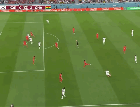 Animated Gif showing: World Cup 2022 - South Korea vs Ghana 2-3: Mohammed Kudus's First Goal