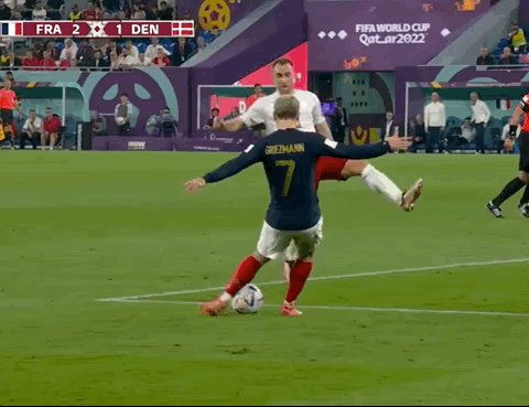 Animated Gif showing: World Cup 2022 - France vs Denmark 2-1: Kylian Mbappé's Second Goal