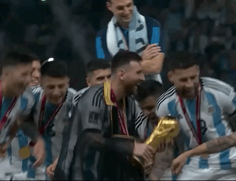 Animated Gif showing: Lionel Messi Rise The World Cup 2022 Trophy