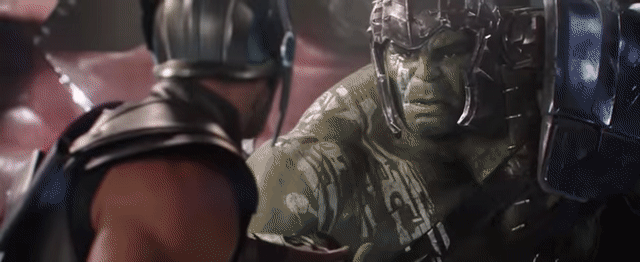 Animated Gif showing: Funny Fight Scene Thor vs Hulk From Thor: Ragnarok Movie