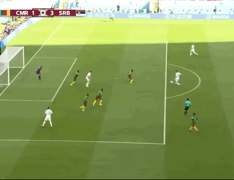 Animated Gif showing: World Cup 2022 - Cameroon vs Serbia 3-3: Aleksandar Mitrović's Goal