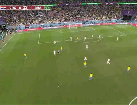 Animated Gif showing: World Cup 2022 - Croatia vs Brazil 1-1 (4-2): Neymar's Goal