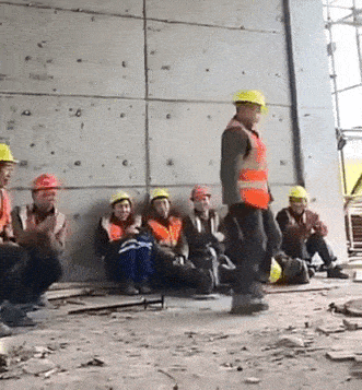 Animated Gif showing: Cool Shuffle Dance Done By A Construction Worker