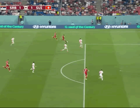 Animated Gif showing: World Cup 2022 - Serbia vs Switzerland 2-3: Aleksandar Mitrovic's Goal