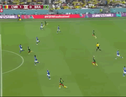 Animated Gif showing: World Cup 2022 - Cameroon vs Brazil 1-0: Vincent Aboubakar's Goal