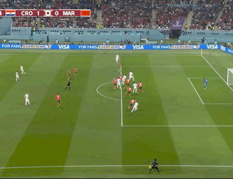 Animated Gif showing: World Cup 2022 - Croatia vs Morocco 2-1: Josko Gvardiol's Goal