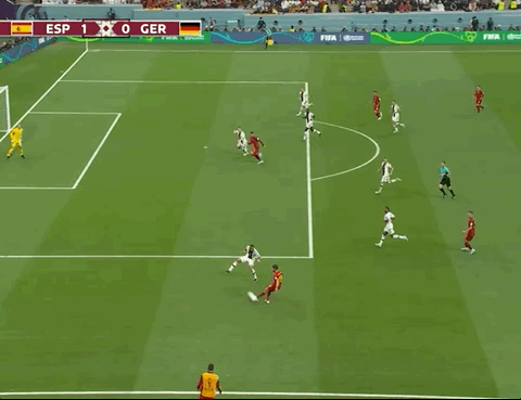 Animated Gif showing: World Cup 2022 - Spain vs Germany 1-1: Alvaro Morata's Goal