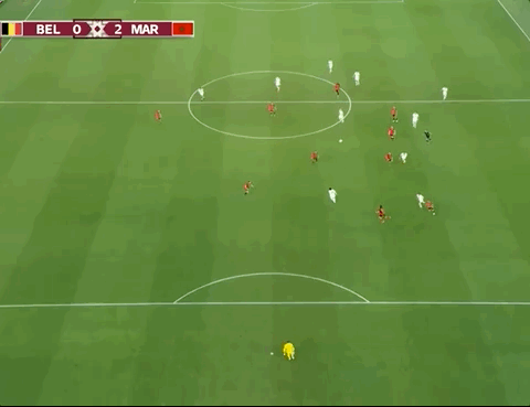 Animated Gif showing: World Cup 2022 - Belgium vs Morocco 0-2: Zakaria Aboukhlal's Goal