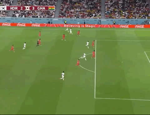 Animated Gif showing: World Cup 2022 - South Korea vs Ghana 3-3: Mohammed Kudus's Second Goal