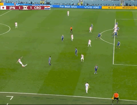Animated Gif showing: World Cup 2022 - Japan vs Croatia 1-1 (1-3): Ivan Perisić's Goal