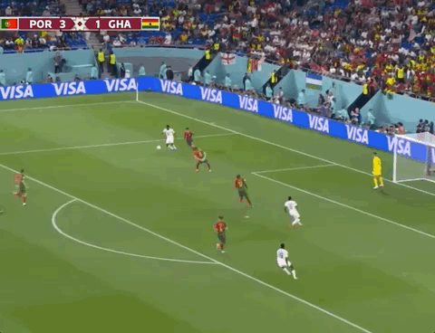 Animated Gif showing: World Cup 2022 - Portugal vs Ghana 3-2: Osman Bukari's Goal With Imitation Of Ronaldo's Celebration