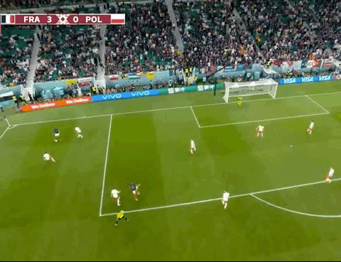 Animated Gif showing: World Cup 2022 - France vs Poland 3-1: Kylian Mbappé's Second Goal