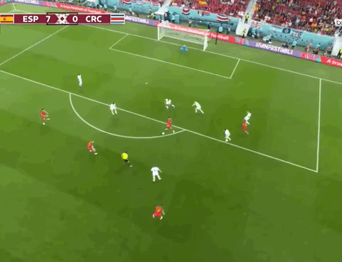 Animated Gif showing: World Cup 2022 - Spain vs Costa Rica 7-0: Alvaro Morata's Goal