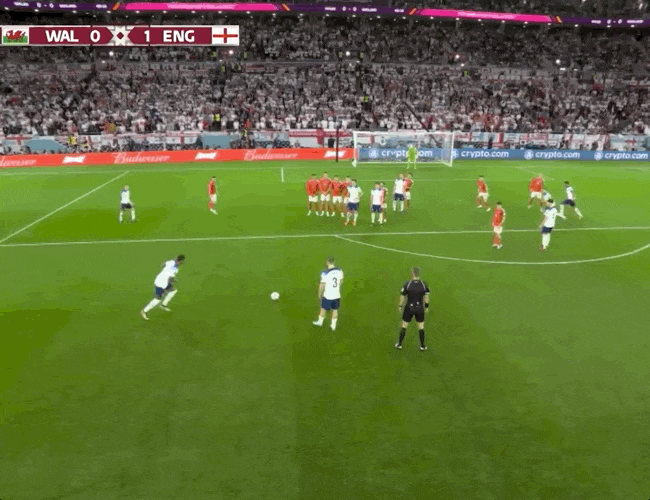 Animated Gif showing: World Cup 2022 - Wales vs England 0-3: Marcus Rashford's First Goal