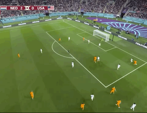 Animated Gif showing: World Cup 2022 - Netherlands vs USA 3-1: Daley Blind's Goal