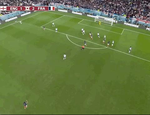 Animated Gif showing: World Cup 2022 - England vs France 1-2: Olivier Giroud's Goal