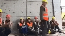 Animated Gif showing: Cool Shuffle Dance Done By A Construction Worker